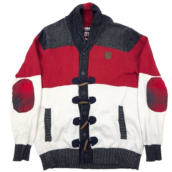 Born Fly Cardigan Sweater Mens XL Anywhere USA Elbow Patch Shawl Collar Preppy - Picture 11 of 11
